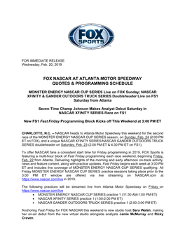 FOX NASCAR at Atlanta Motor Speedway Quotes & Programming Schedule