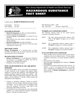 Barium Permanganate Hazard Summary Identification