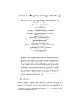 Synthesis of Programs in Computational Logic