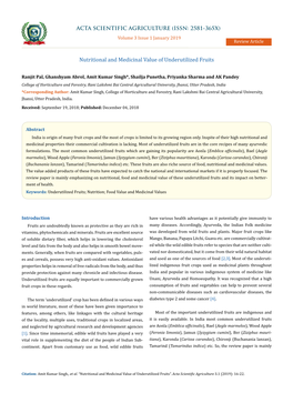 Nutritional and Medicinal Value of Underutilized Fruits