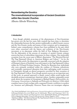 Remembering the Gnostics: the Mnemohistorical Incorporation of Ancient Gnosticism Within Neo-Gnostic Churches Alberto Alfredo Winterberg