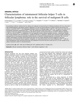 Characterization of Intratumoral Follicular Helper T Cells in Follicular Lymphoma: Role in the Survival of Malignant B Cells