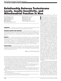 Relationship Between Testosterone Levels, Insulin Sensitivity, and Mitochondrial Function in Men