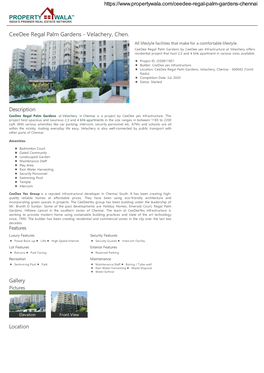 Ceedee Regal Palm Gardens - Velachery, Chen… All Lifestyle Facilities That Make for a Comfortable Lifestyle