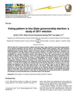 Voting Pattern in Imo State Governorship Election: a Study of 2011 Election