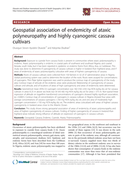 Geospatial Association of Endemicity of Ataxic Polyneuropathy and Highly Cyanogenic Cassava Cultivars Olusegun Steven Ayodele Oluwole1* and Adeyinka Oludiran2