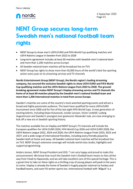 • NENT Group to Show Men's UEFA EURO and FIFA World Cup