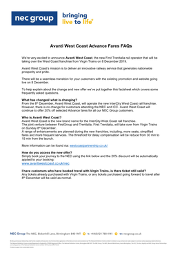 Avanti West Coast Advance Fares Faqs