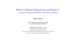Modern Software Engineering and Research a Pandemic-Adapted Professional Development Workshop