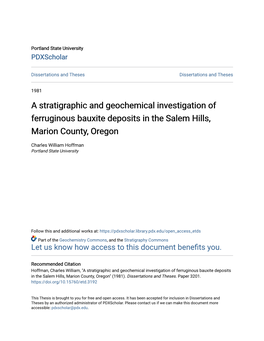 A Stratigraphic and Geochemical Investigation of Ferruginous Bauxite Deposits in the Salem Hills, Marion County, Oregon