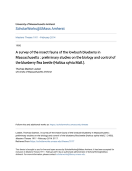 A Survey of the Insect Fauna of the Lowbush Blueberry in Massachusetts