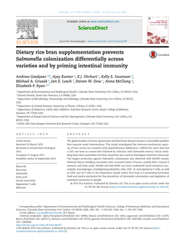 Dietary Rice Bran Supplementation Prevents Salmonella Colonization Differentially Across Varieties and by Priming Intestinal Immunity