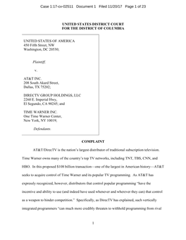 Complaint: U.S. V. At&T Inc., Et