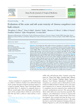 Evaluation of the Acute and Sub Acute Toxicity of Annona Senegalensis