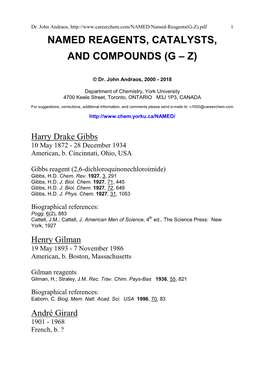 Named Reagents, Catalysts, and Compounds (G – Z)