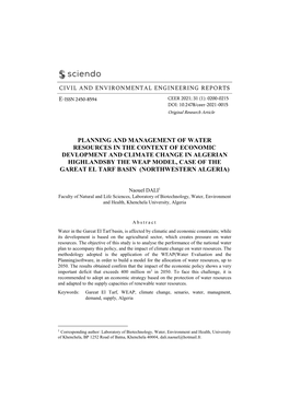 Planning and Management of Water Resources in the Context of Economic Devlopment and Climate Change in Algerian Highlandsby