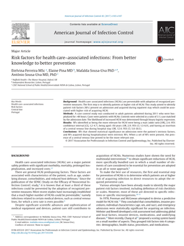 Risk Factors for Health Care–Associated Infections: from Better Knowledge to Better Prevention