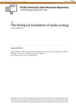 The Biological Foundation of Media Ecology Logan, Robert K