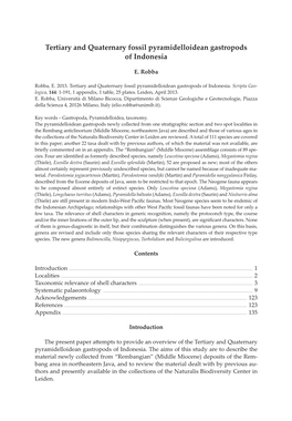 Tertiary and Quaternary Fossil Pyramidelloidean Gastropods of Indonesia
