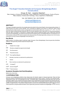 The Angle Trisection Solution (A Compass-Straightedge (Ruler) Construction) Kimuya .M