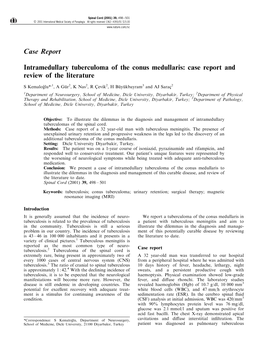 Case Report Intramedullary Tuberculoma of the Conus Medullaris