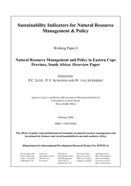 Natural Resource Management and Policy in Eastern Cape Province, South Africa: Overview Paper