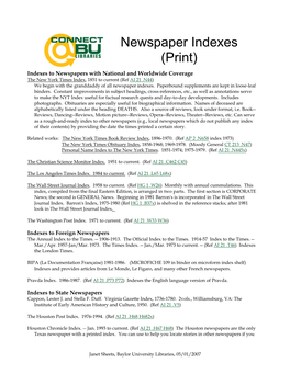 Newspaper Indexes (Print)