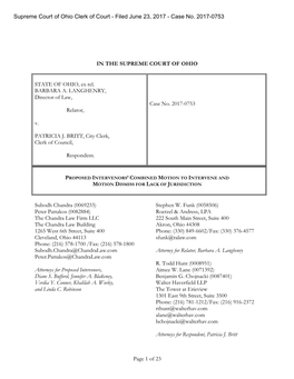 Page 1 of 23 in the SUPREME COURT of OHIO STATE of OHIO, Ex Rel. BARBARA A. LANGHENRY, Director of Law, Relator, V. PATRICIA J