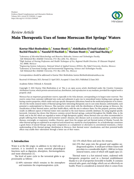 Main Therapeutic Uses of Some Moroccan Hot Springs' Waters