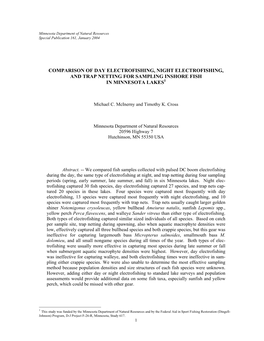 Comparison of Day Electrofishing, Night Electrofishing, and Trap Netting for Sampling Inshore Fish in Minnesota Lakes1