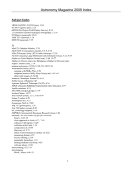 Astronomy 2009 Index