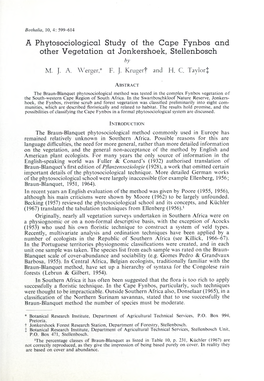 A Phytosociological Study of the Cape Fynbos and Other Vegetation at Jonkershoek, Stellenbosch by M