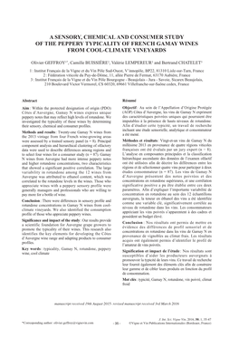 A Sensory, Chemical and Consumer Study of the Peppery Typicality of French Gamay Wines from Cool-Climate Vineyards