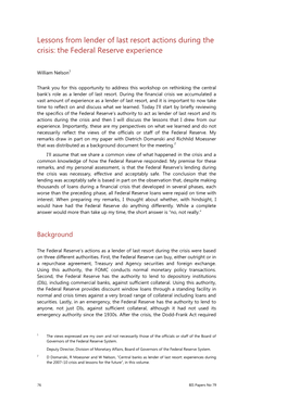 Lessons from Lender of Last Resort Actions During the Crisis: the Federal Reserve Experience