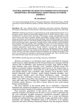 Natural History of Reduvius Personatus Linnaeus (Hemiptera: Heteroptera: Reduviidae) in North America