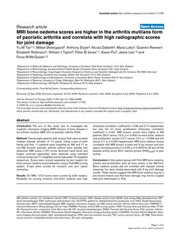 MRI Bone Oedema Scores Are Higher in the Arthritis Mutilans Form Of