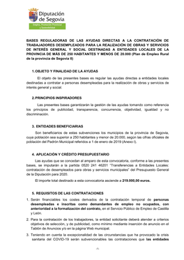 Bases Reguladoras De Las Ayudas Directas a La Contratación De