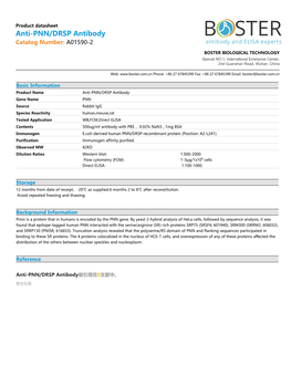 Datasheet A01590-2 Anti-PNN/DRSP Antibody
