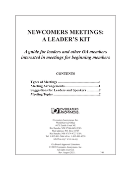 Newcomers Meetings: a Leader's