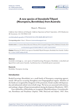 Neuroptera, Berothidae) from Australia 1 Doi: 10.3897/Zookeys.64.403 RESEARCH ARTICLE Launched to Accelerate Biodiversity Research