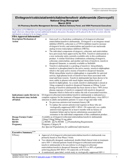 Elvitegravir/Cobicistat/Emtricitabine/ Tenofovir Alafenamide Monograph