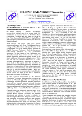 HELLENIC LINK–MIDWEST Newsletter a CULTURAL and SCIENTIFIC LINK with GREECE No