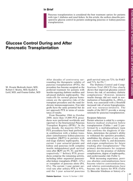 Glucose Control During and After Pancreatic Transplantation