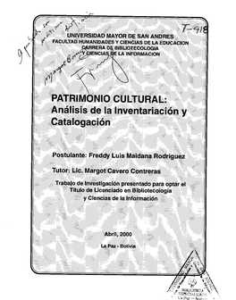 PATRIMONIO CULTURAL: Análisis De La Inventariación Y Catalogación