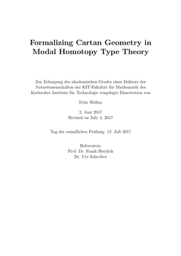 Formalizing Cartan Geometry in Modal Homotopy Type Theory