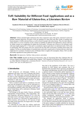 Teff: Suitability for Different Food Applications and As a Raw Material of Gluten-Free, a Literature Review