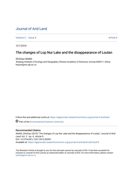 The Changes of Lop Nur Lake and the Disappearance of Loulan