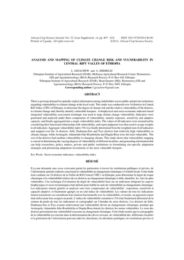 Analysis and Mapping of Climate Change Risk and Vulnerability in Central Rift Valley of Ethiopia