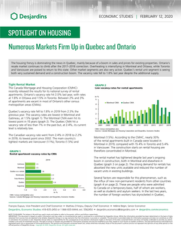 Numerous Markets Firm up in Quebec and Ontario