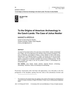 To the Origins of American Archaeology in the Czech